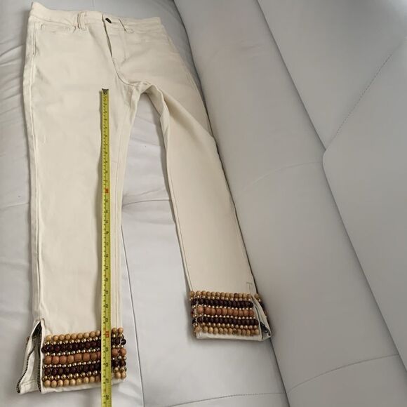 Boston Proper Women's High Rise Cream Jeans with Gold Brown Tan Accents Size 6 - Picture 7 of 10